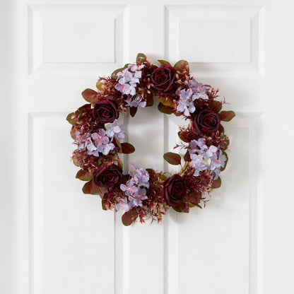 22” Fall Hydrangea and Rose Autumn Artificial Wreath - Tampa Home & Garden Store