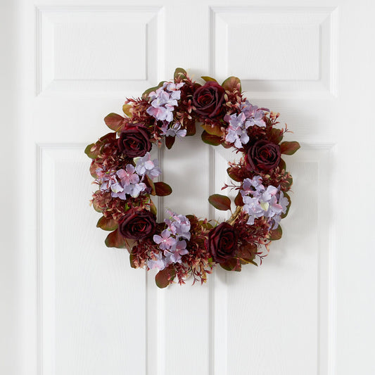 22” Fall Hydrangea and Rose Autumn Artificial Wreath - Tampa Home & Garden Store