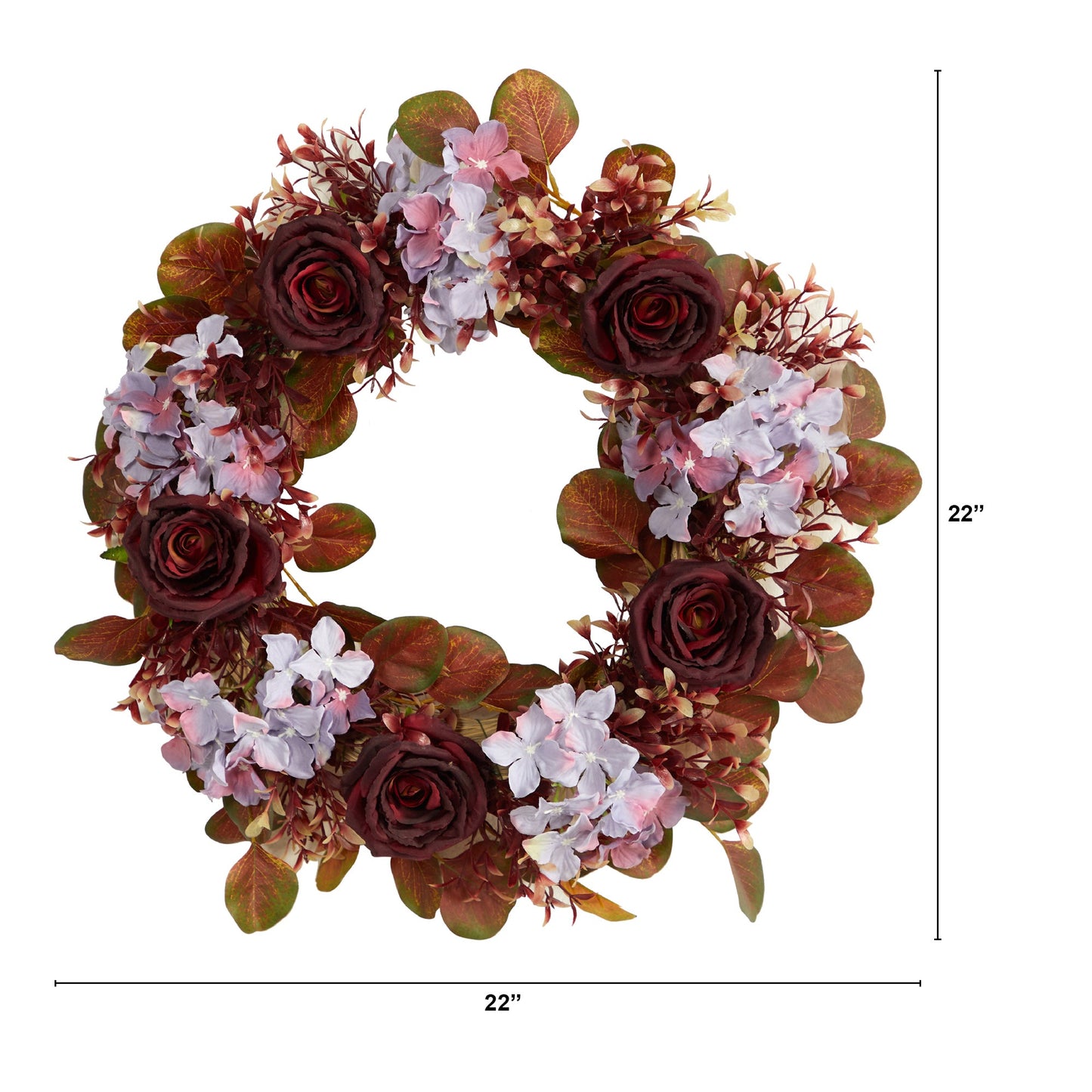 22” Fall Hydrangea and Rose Autumn Artificial Wreath - Tampa Home & Garden Store