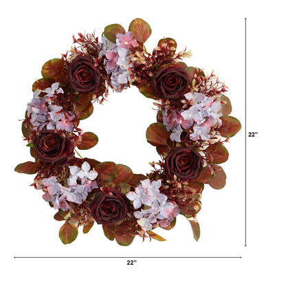 22” Fall Hydrangea and Rose Autumn Artificial Wreath - Tampa Home & Garden Store