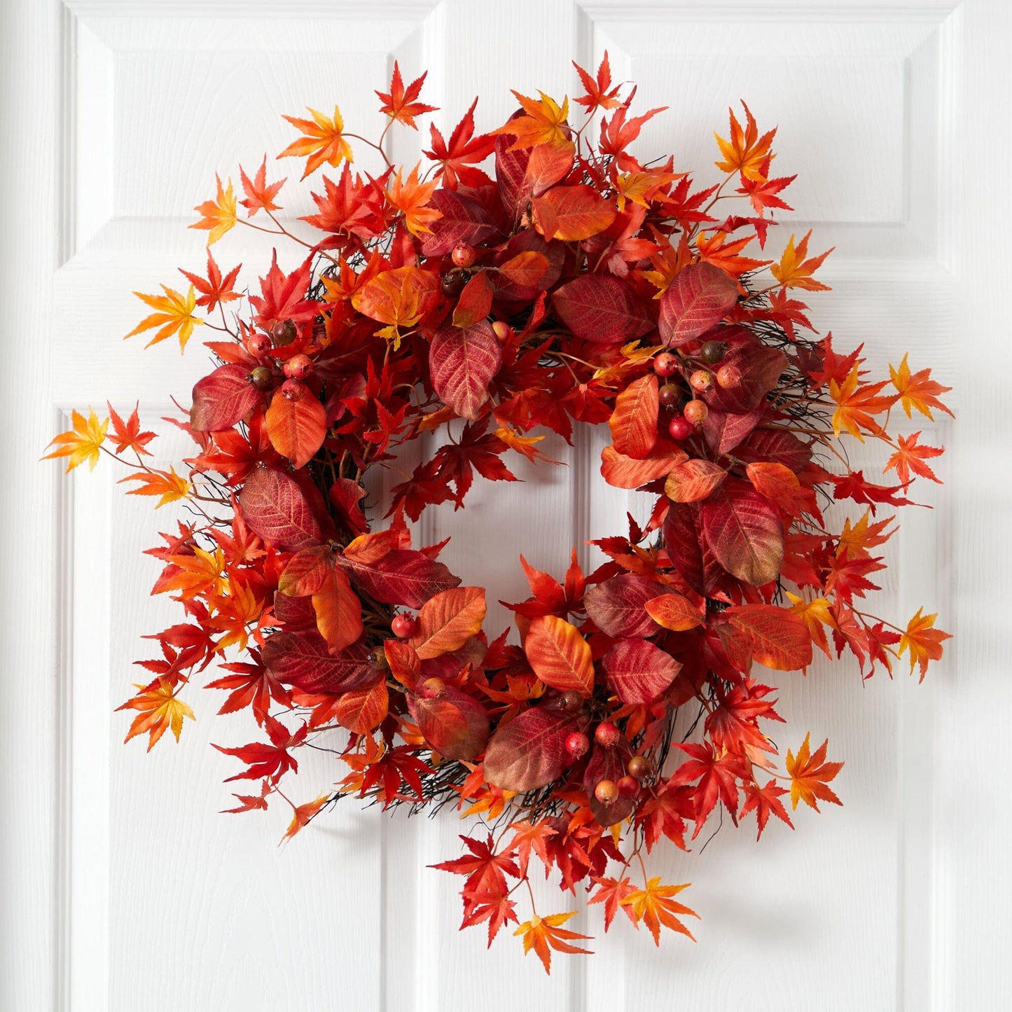 22” Japanese Maple, Magnolia Leaf and Berries Artificial Wreath - Tampa Home & Garden Store