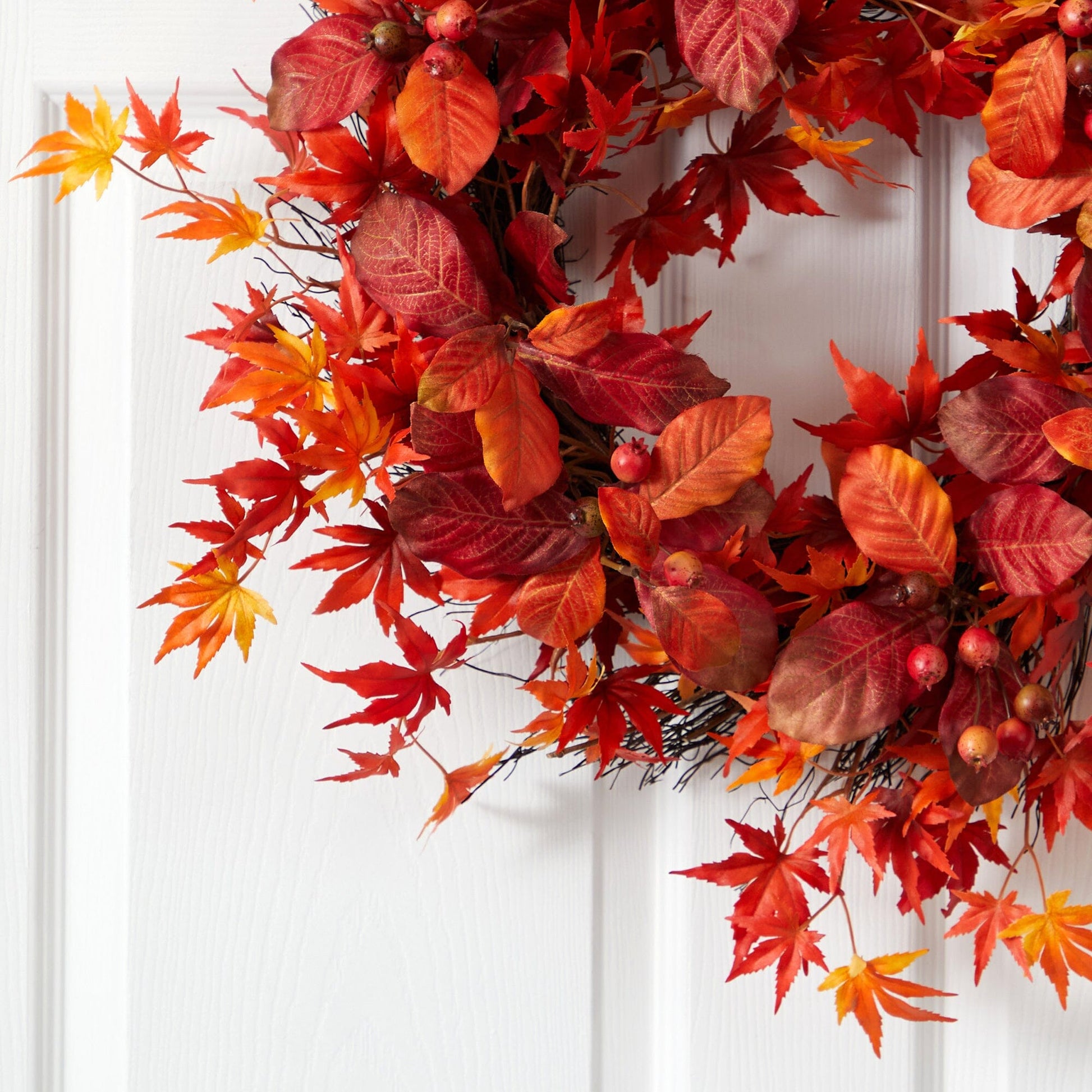 22” Japanese Maple, Magnolia Leaf and Berries Artificial Wreath - Tampa Home & Garden Store
