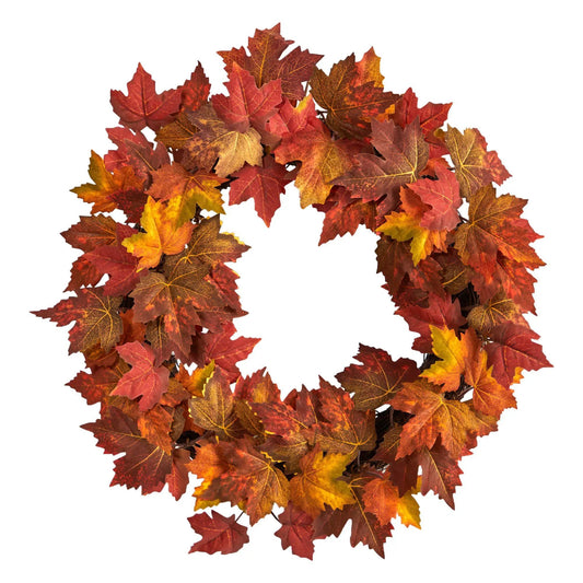 Maple Leaf Artificial Wreath with Fall Colors, 22-inch, Nearly Natural on Tampa Home & Garden Store