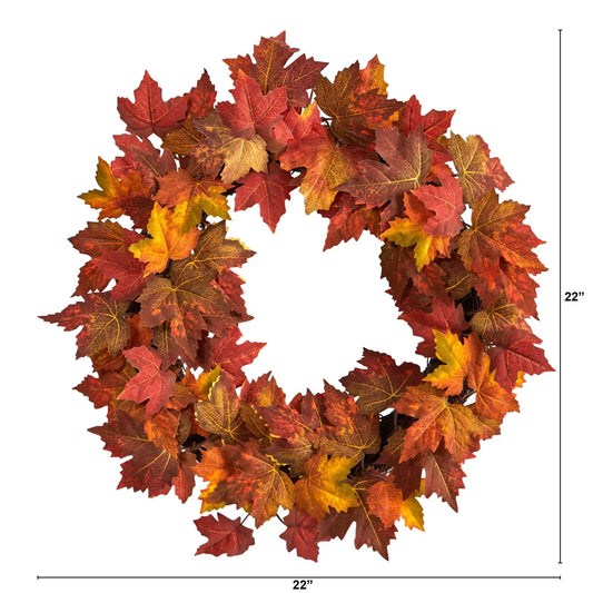 Maple Leaf Artificial Wreath with Fall Colors, 22-inch diameter on Tampa Home & Garden Store