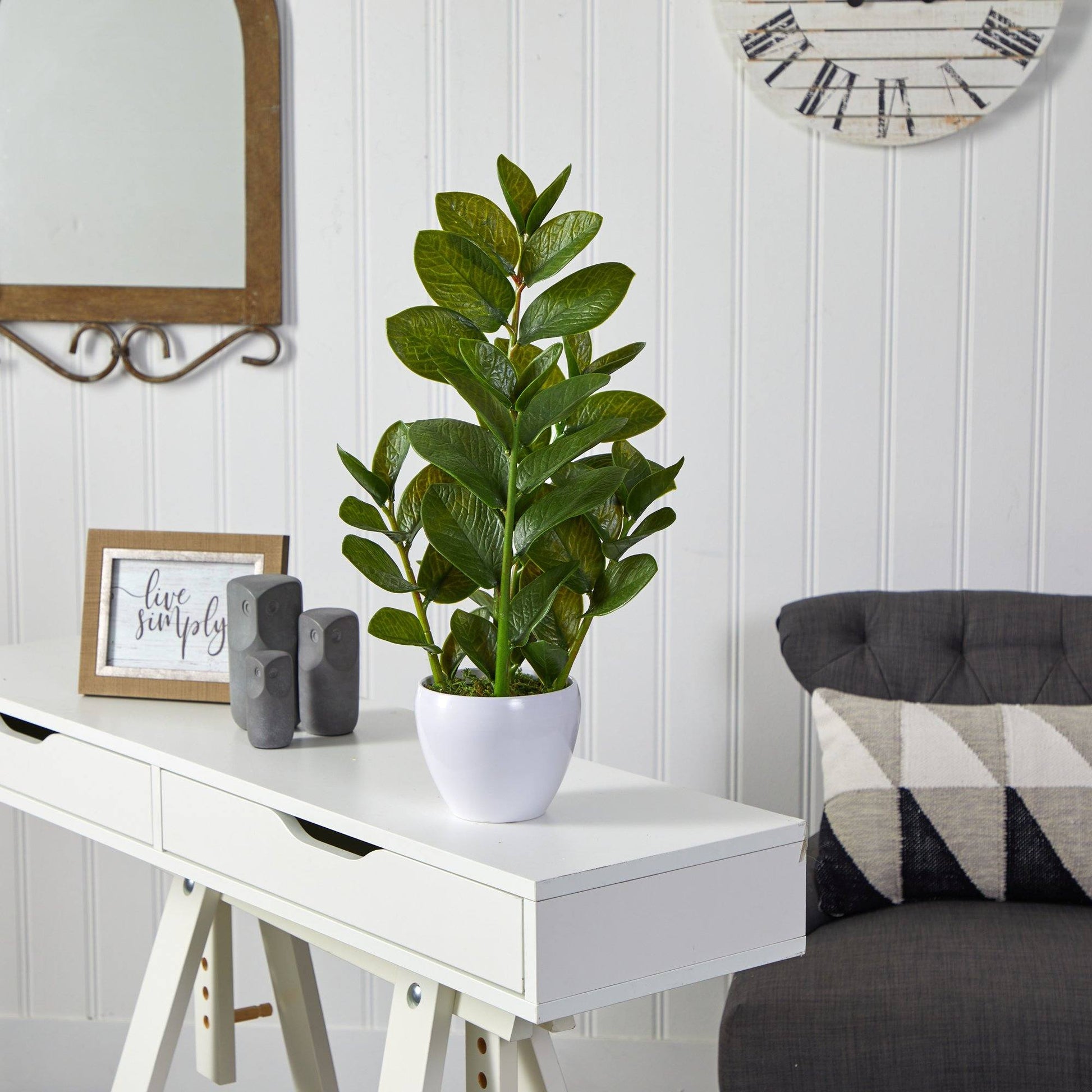 22” Zamioculcas Artificial Plant in White Planter - Tampa Home & Garden Store