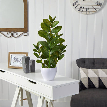 22” Zamioculcas Artificial Plant in White Planter - Tampa Home & Garden Store