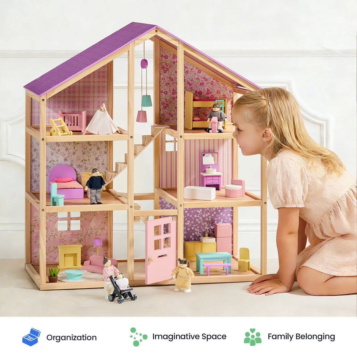 Tiny Land Sweetwood Dollhouse without Dolls dollhouse with pink decor and pastel accents on Tampa Home & Garden Store