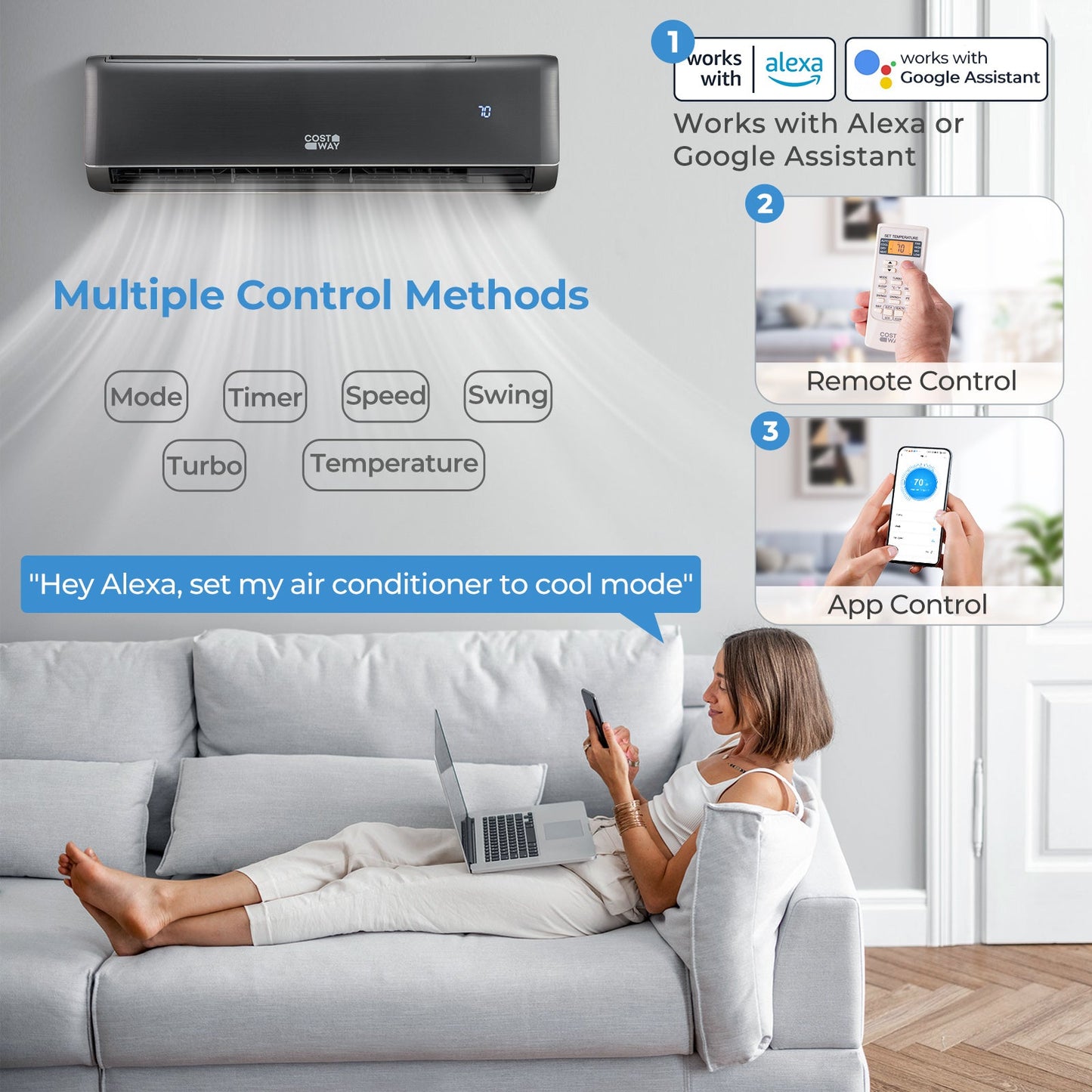 Aire Acondicionado y Calentador Mini Split de 24000 BTU, 21 SEER2, 208-230V, con Certificación Energy Star, Habilitado para Wifi, Color Gris