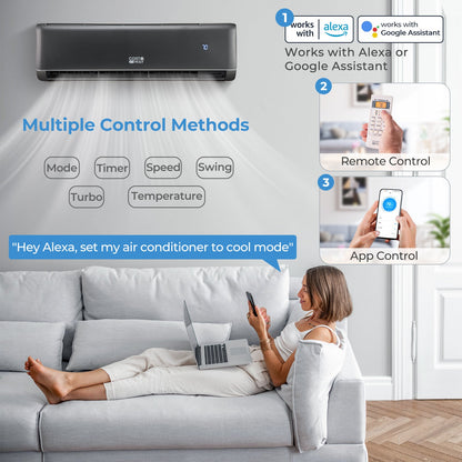 Aire Acondicionado y Calentador Mini Split de 24000 BTU, 21 SEER2, 208-230V, con Certificación Energy Star, Habilitado para Wifi, Color Gris
