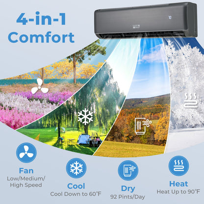 Aire Acondicionado y Calentador Mini Split de 24000 BTU, 21 SEER2, 208-230V, con Certificación Energy Star, Habilitado para Wifi, Color Gris