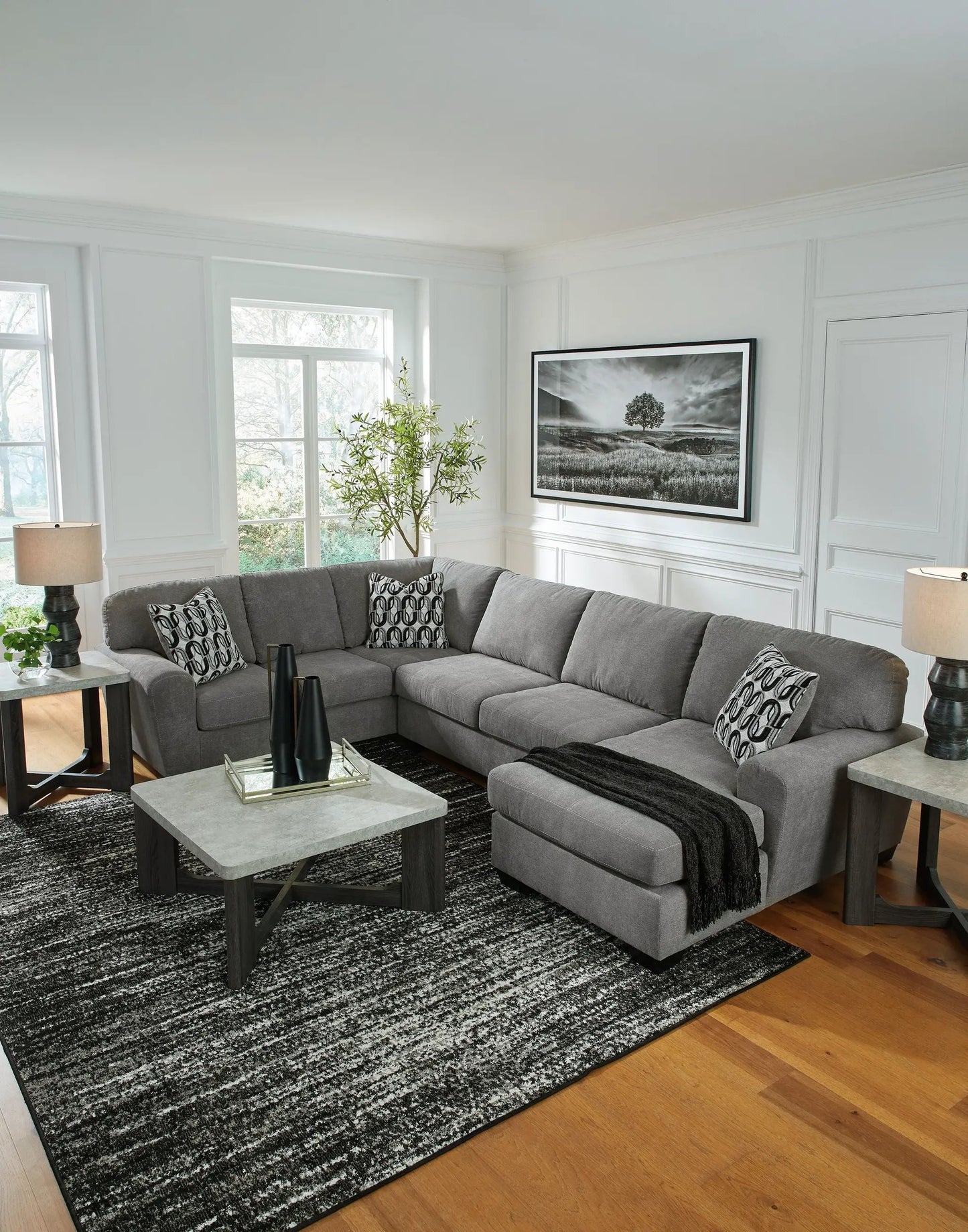 Birkdale Court Sectional by Unique Piece Furniture gray fabric L-shaped sofa with cushions on Tampa Home & Garden Store