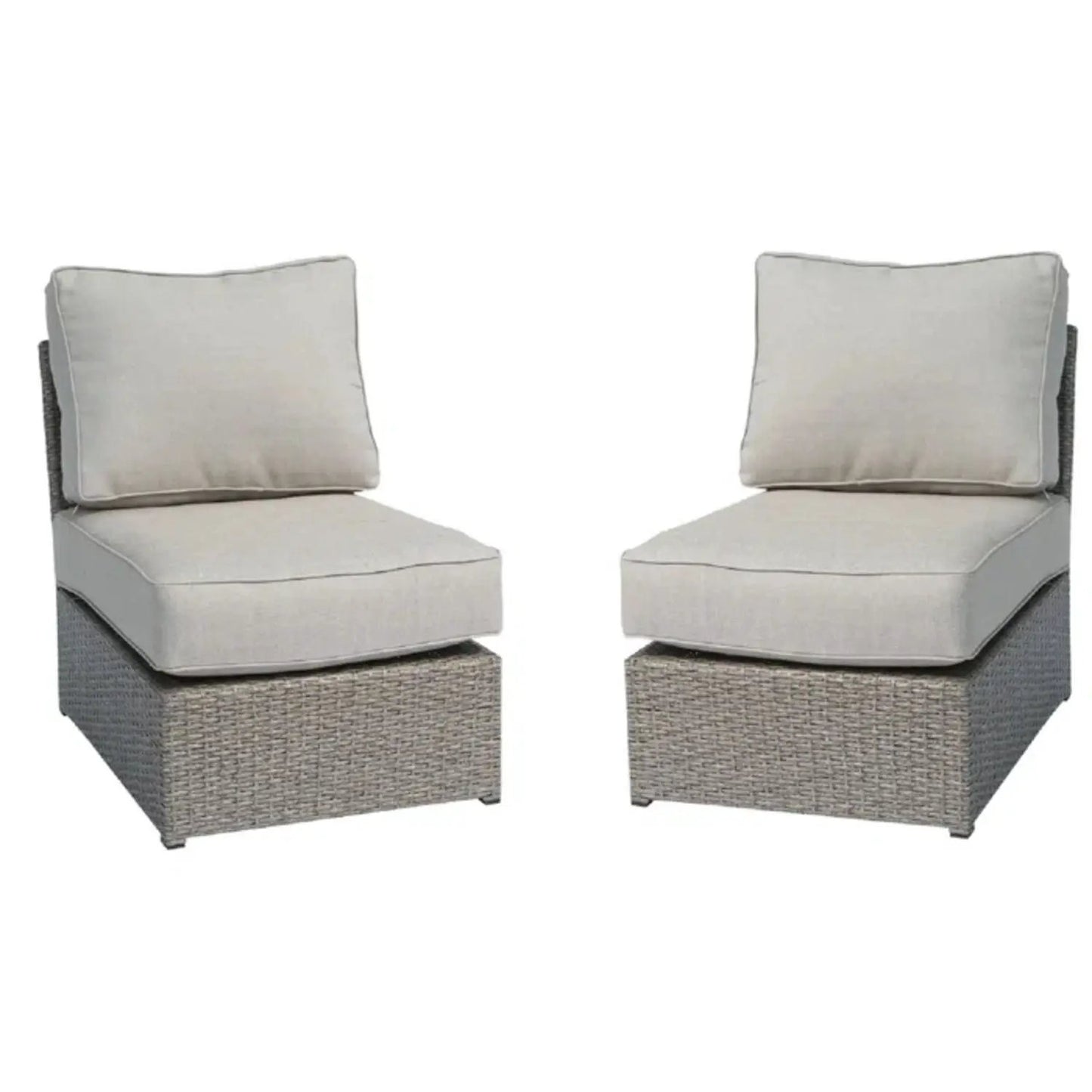 Armless patio chairs with beige cushions, gray woven rattan base, set of 2 Unique Piece Furniture on Tampa Home & Garden Store