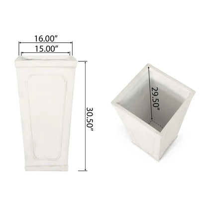 Outdoor planter HouseOfZazla white tall square design with beveled edges on Tampa Home & Garden Store