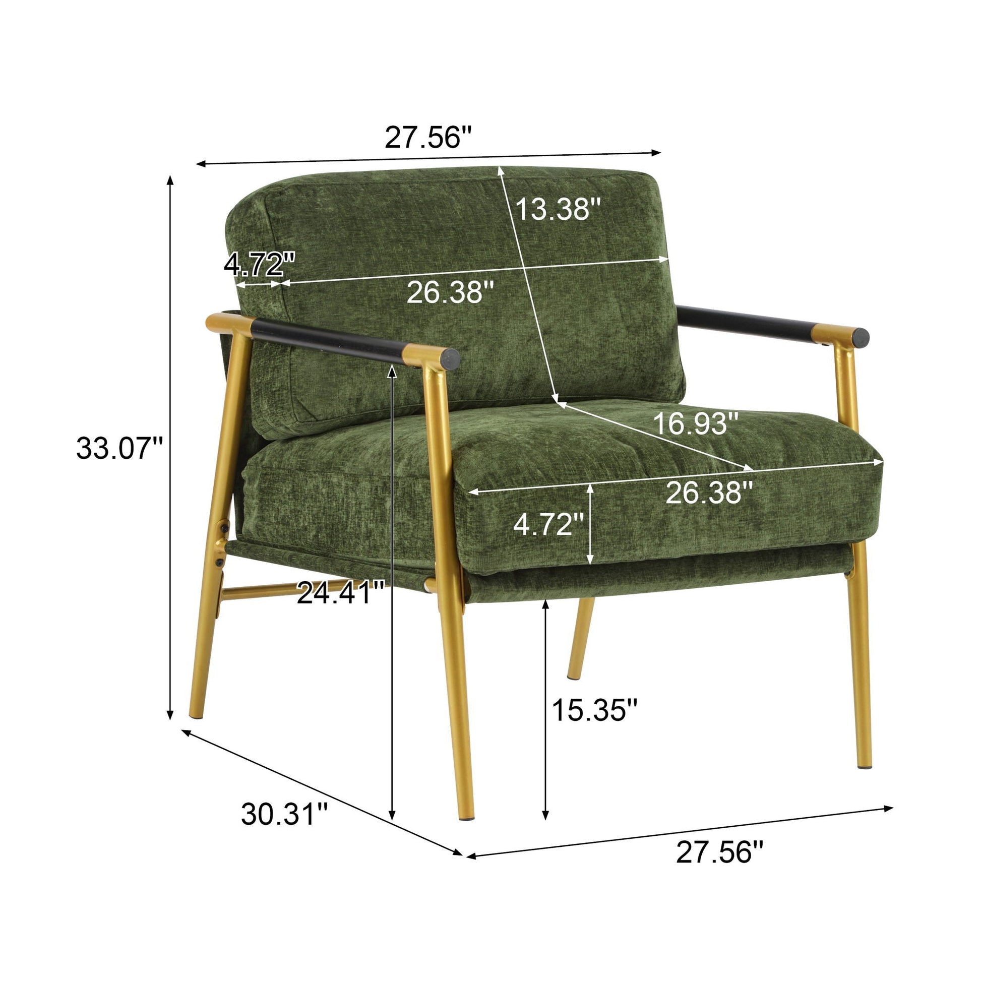 Modern accent arm chair in green velvet with plush cushions and wooden armrests on Tampa Home & Garden Store