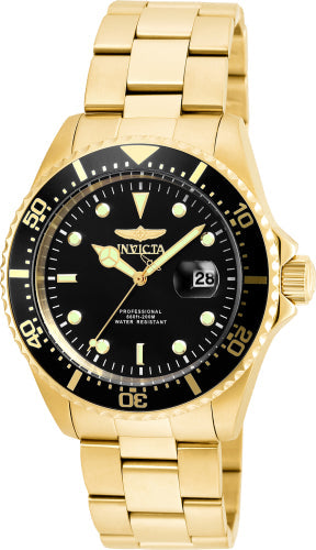 Invicta men's Pro Diver gold-tone stainless steel divers watch with black bezel and date window on Tampa Home & Garden Store