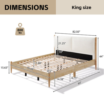 King Natural Wood Bed and Upholstered Headboard