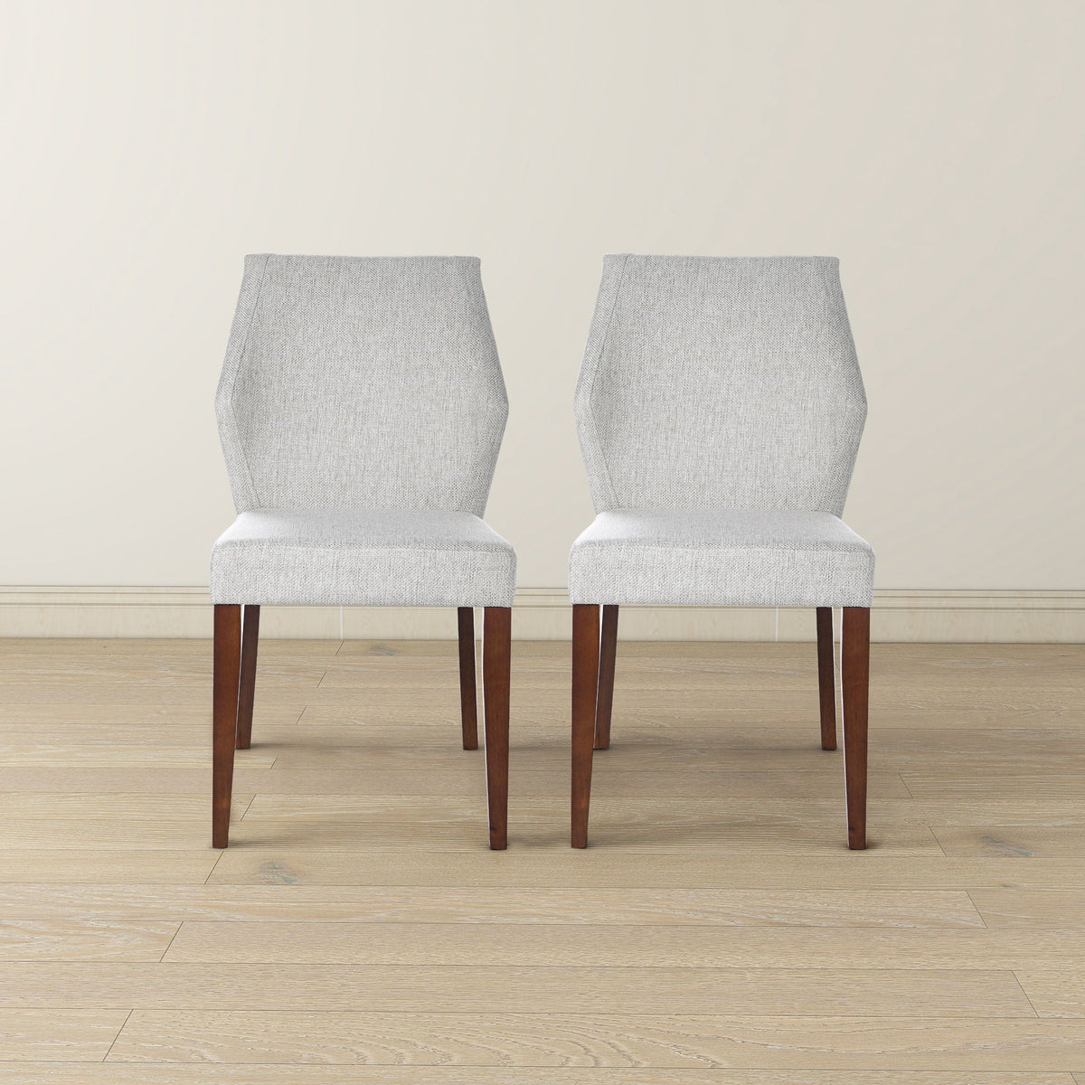 Light gray upholstered dining chair set of 2 with solid wood legs on Tampa Home & Garden Store