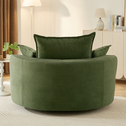 Swivel barrel chair in green corded upholstery with cushions and pillows HouseOfZazla on Tampa Home & Garden Store