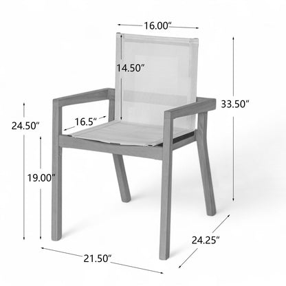 Belfast Dining Chair Set with Mesh Seating Acacia Wood Outdoor Set of 2 HouseOfZazla on Tampa Home & Garden Store
