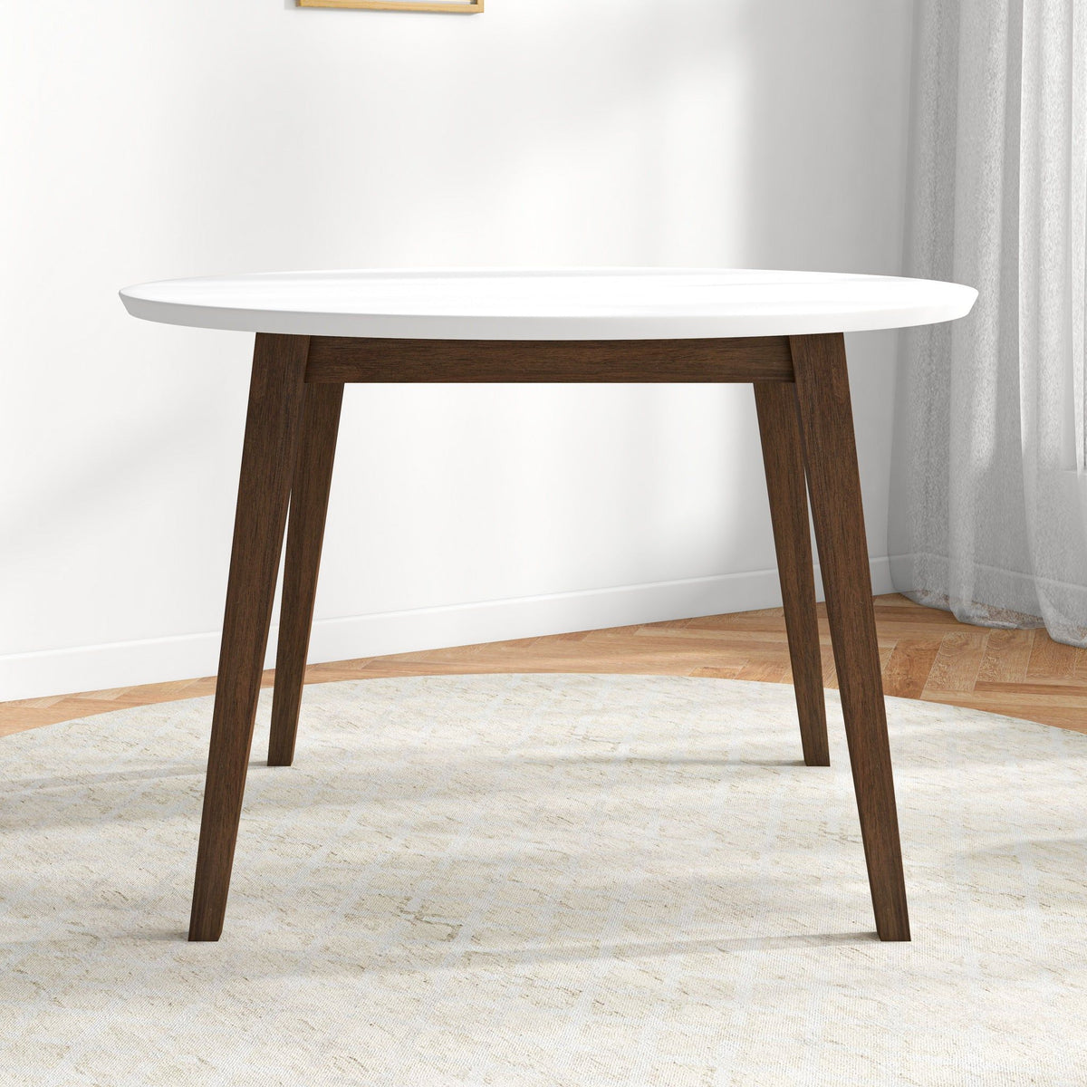 White round dining table with solid wood construction and dark brown legs by HouseOfZazla on Tampa Home & Garden Store