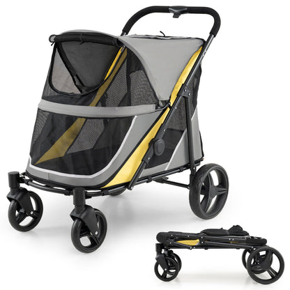 Heavy Duty Dog Stroller for Large Dogs, DirectDeals stroller, 220 lb capacity, gray/yellow on Tampa Home & Garden Store
