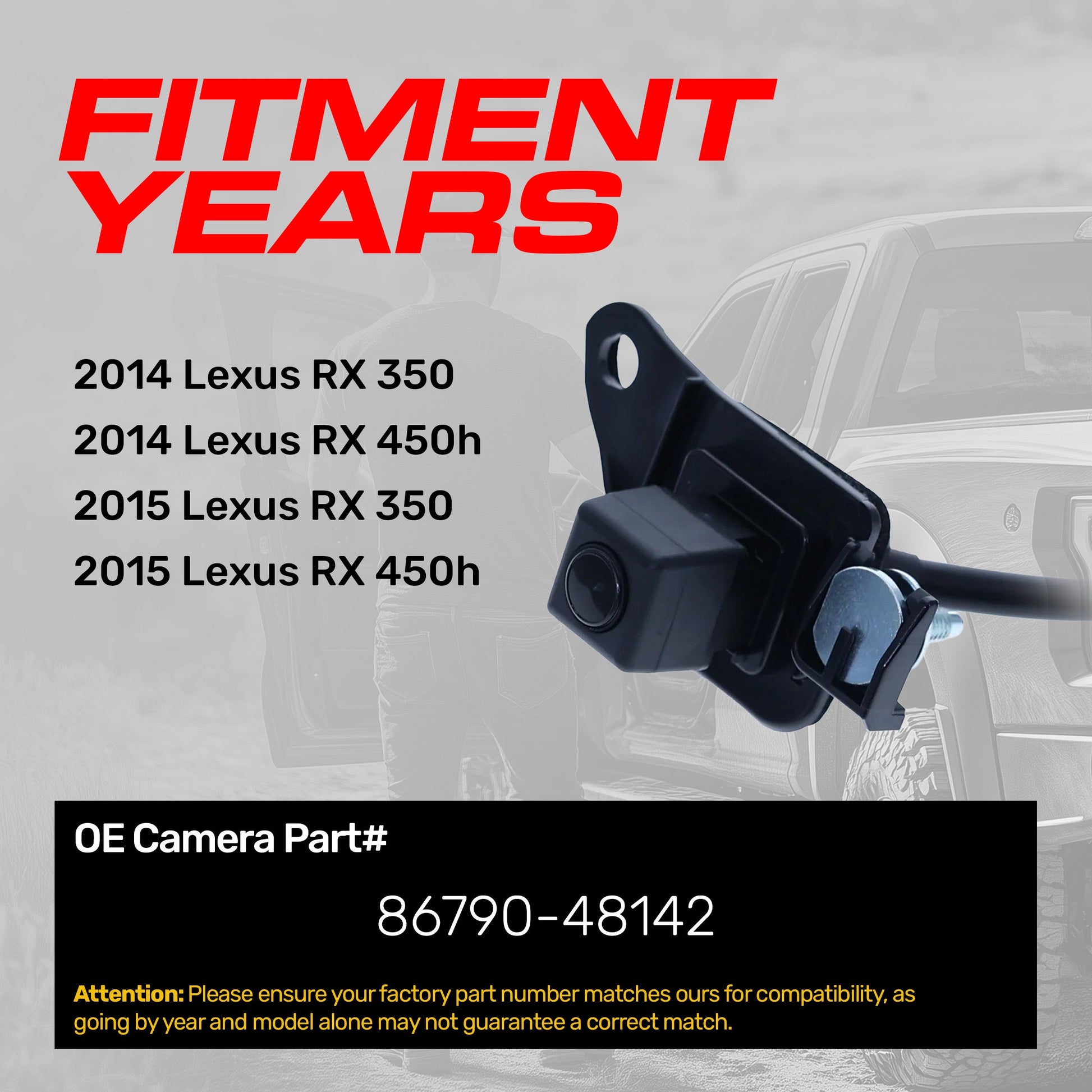 Master Tailgaters OEM backup camera for Lexus RX 350/450h (2014-2015), OE Part # 86790-48142 on Tampa Home & Garden Store