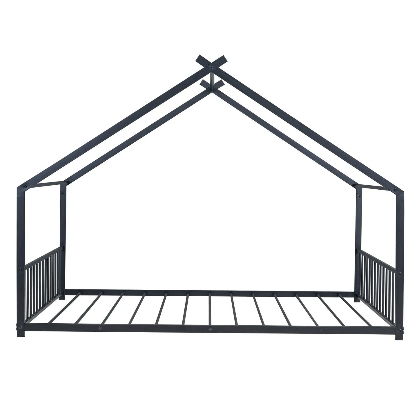 Metal house bed canopy frame in black finish with metal rails and posts on Tampa Home & Garden Store