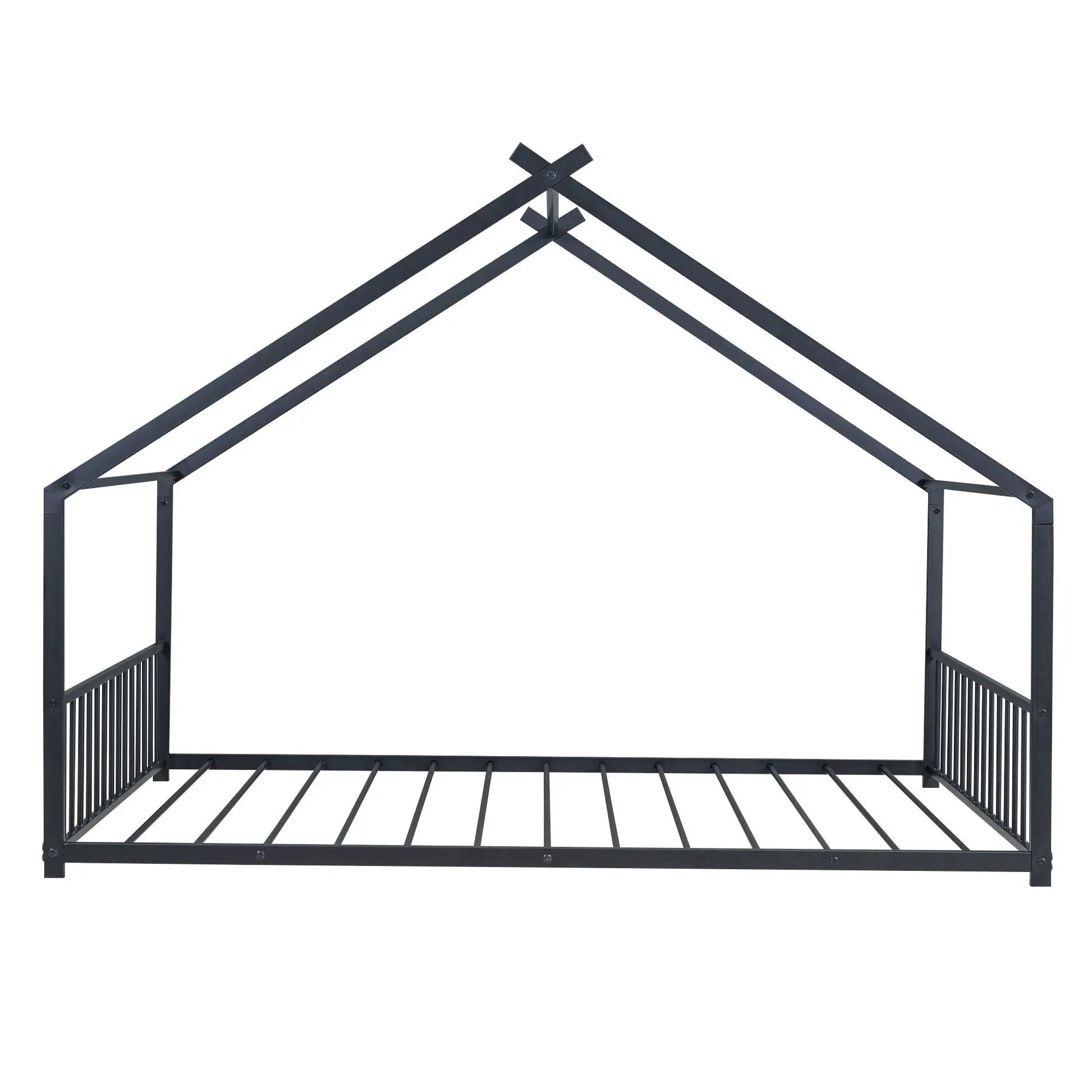 Metal house bed canopy frame in black finish with metal rails and posts on Tampa Home & Garden Store