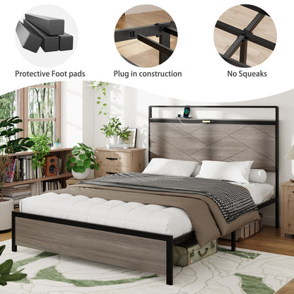 Antique Platform Bed Frame and Led Headboard