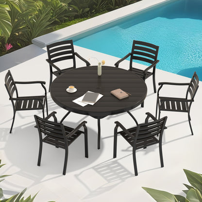 VRSHWO iron terrace dining chairs set of 2 in black around round outdoor table by pool on Tampa Home & Garden Store
