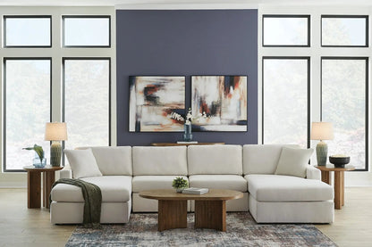 Modmax Oyster Sectional by Unique Piece Furniture, cream stationary sofa in bright living room on Tampa Home & Garden Store