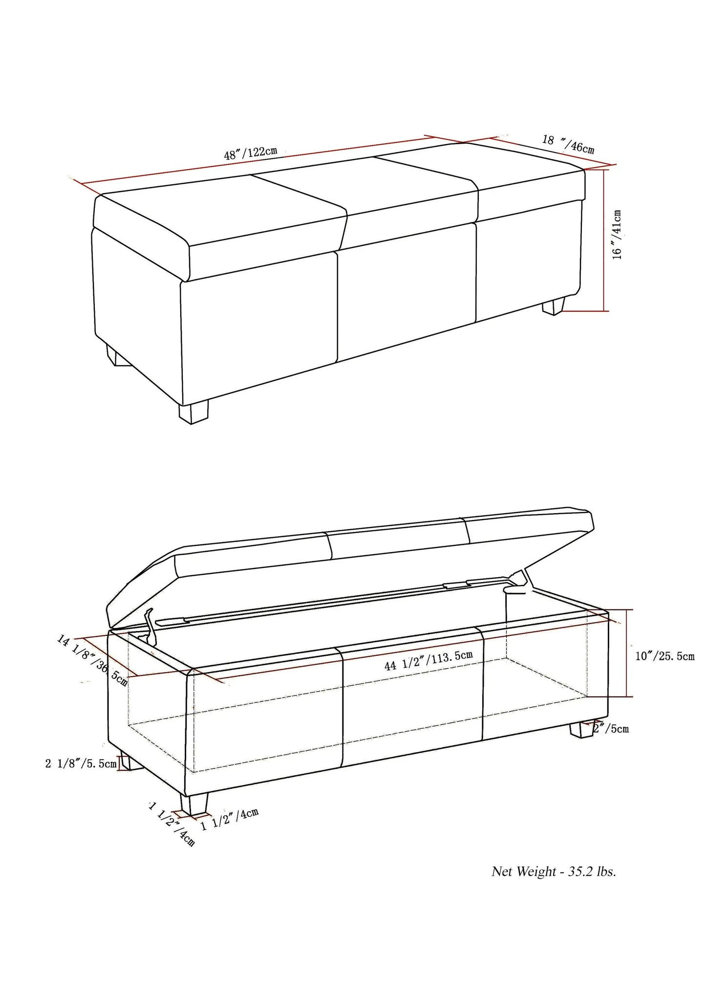 Avalon Multifunctional Storage Ottoman Bench by Unique Piece Furniture, 48in long lift-top storage on Tampa Home & Garden Store