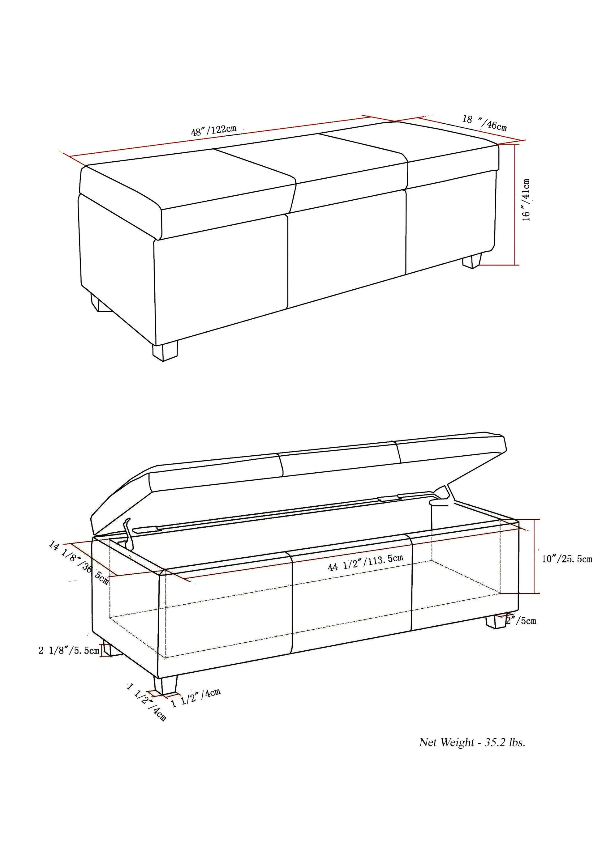 Avalon Multifunctional Storage Ottoman Bench by Unique Piece Furniture, 48in long lift-top storage on Tampa Home & Garden Store