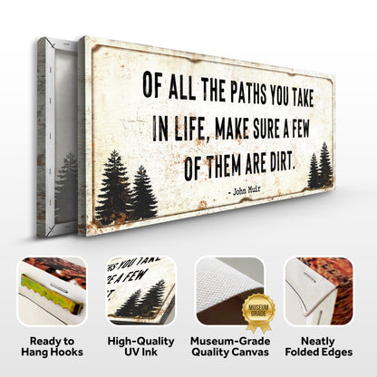 Canvas wall art by Tailored Canvases, rustic sign with pine silhouettes and life quote on Tampa Home & Garden Store