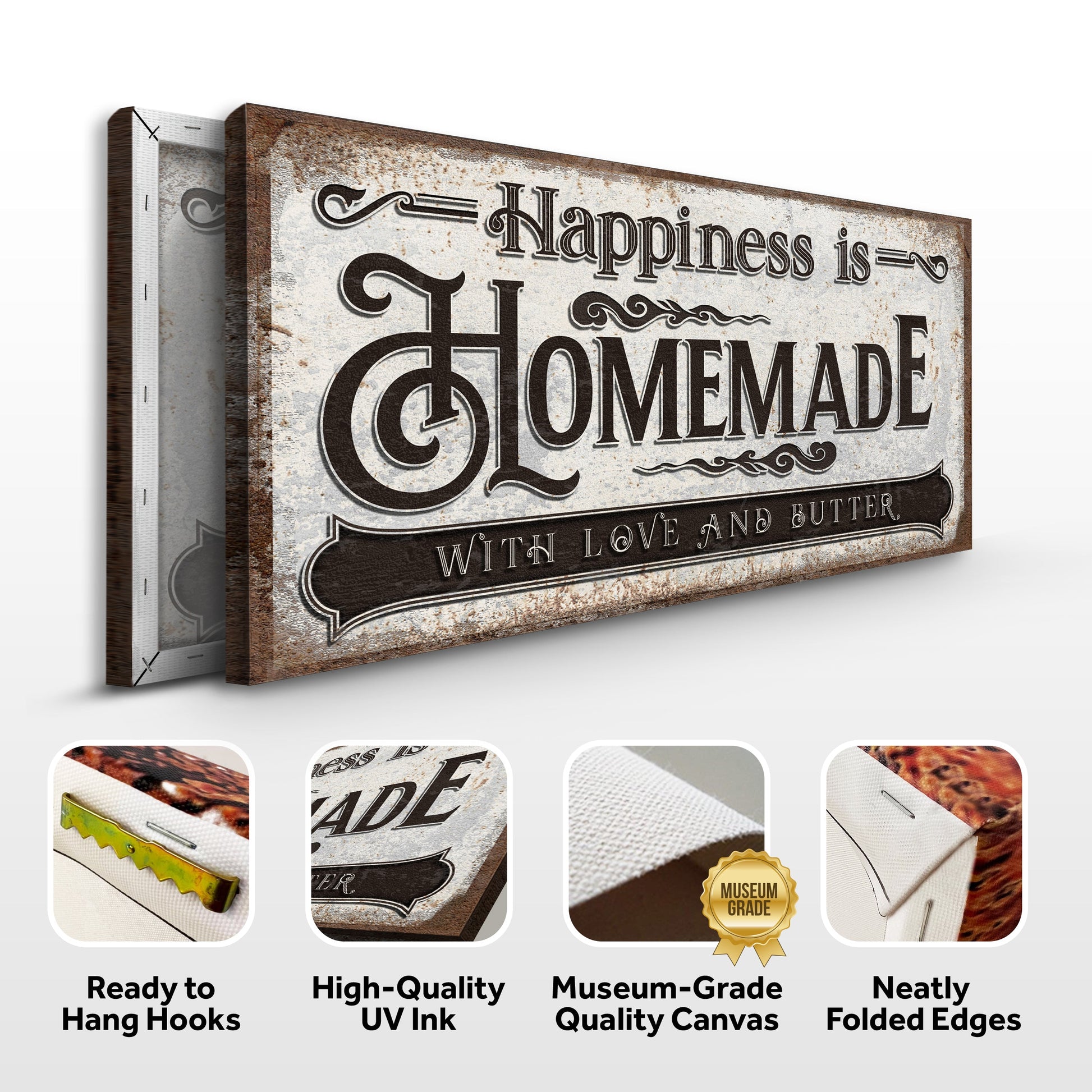 Canvas sign Happiness Is Homemade With Love And Butter by Tailored Canvases, rustic print on Tampa Home & Garden Store
