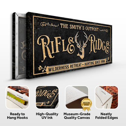 Personalized Rifle Ridge Family Sign Canvas by Tailored Canvases with gold lettering on Tampa Home & Garden Store