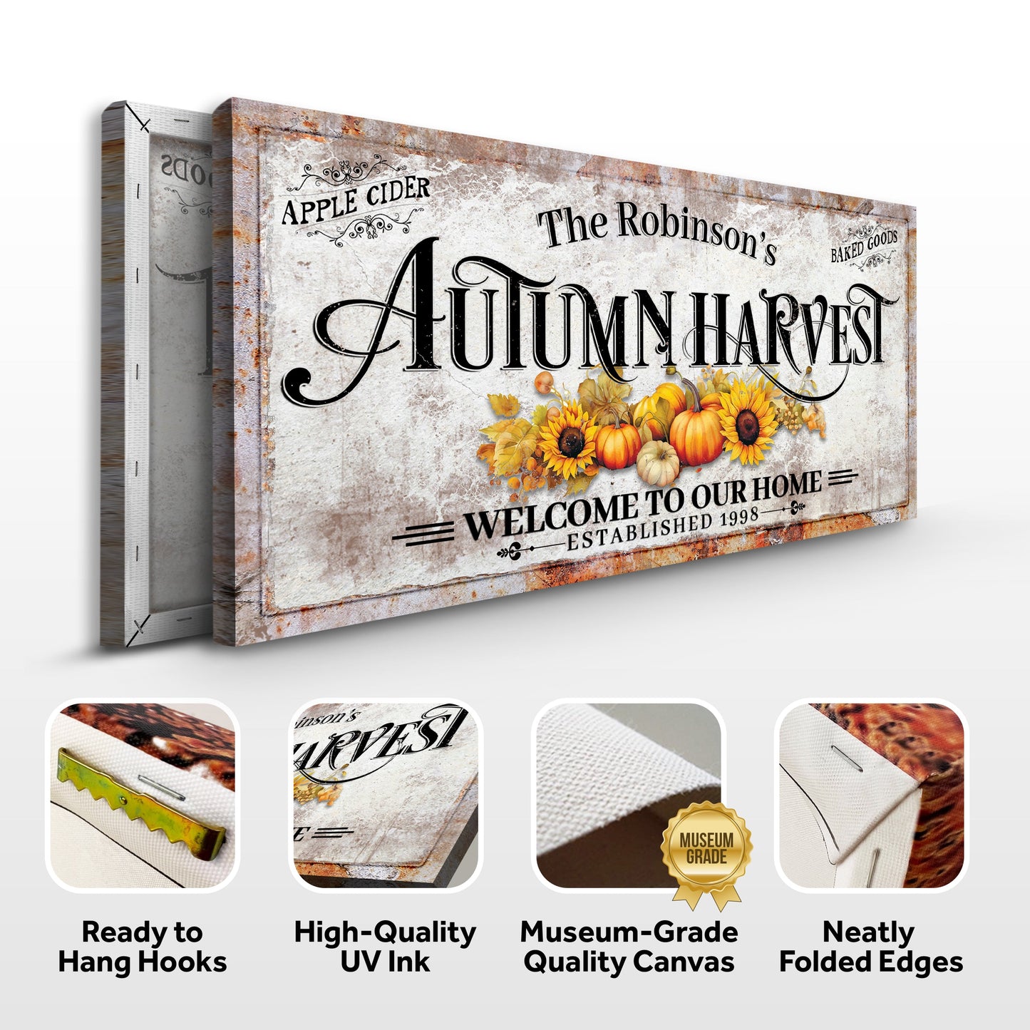 Family Autumn Harvest Thanksgiving Sign II canvas crafting sign by Tailored Canvases with rustic backdrop pumpkins on Tampa Home & Garden Store