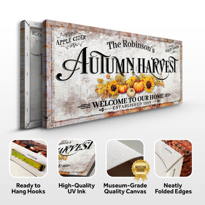 Family Autumn Harvest Thanksgiving Sign II canvas crafting sign by Tailored Canvases with rustic backdrop pumpkins on Tampa Home & Garden Store