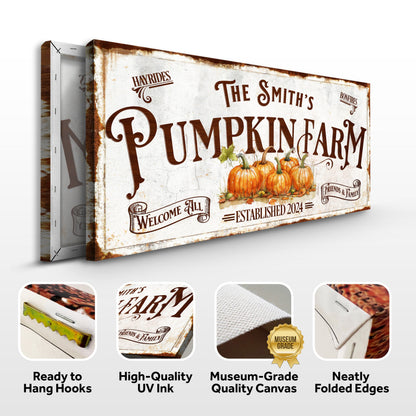 Personalized Pumpkin Farm Sign canvas with rustic edges and pumpkins on Tampa Home & Garden Store