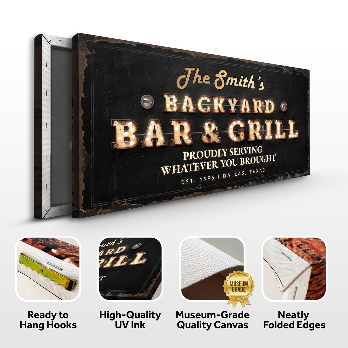 Backyard Bar & Grill Sign canvas by Tailored Canvases; chalkboard sign with marquee letters on Tampa Home & Garden Store