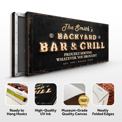 Backyard Bar & Grill Sign canvas by Tailored Canvases; chalkboard sign with marquee letters on Tampa Home & Garden Store