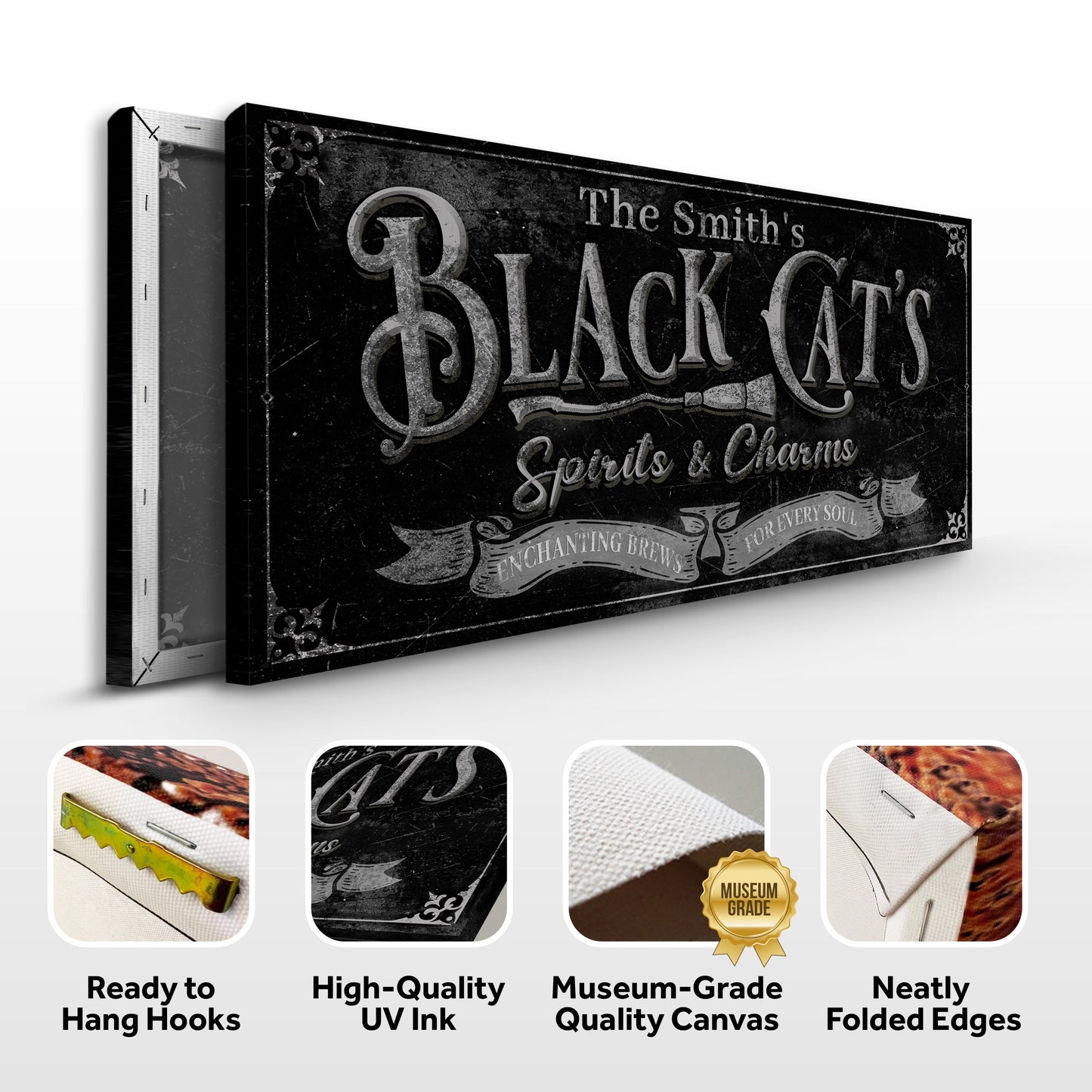 Black Cat’s Spirits & Charms Bar Halloween Sign III Canvas by Tailored Canvases on Tampa Home & Garden Store
