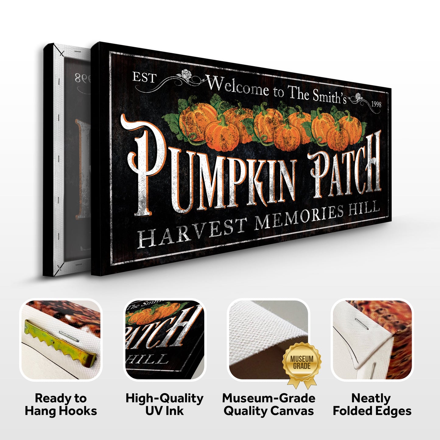 Canvas Personalized Pumpkin Patch Sign IX by Tailored Canvases with orange pumpkins on Tampa Home & Garden Store