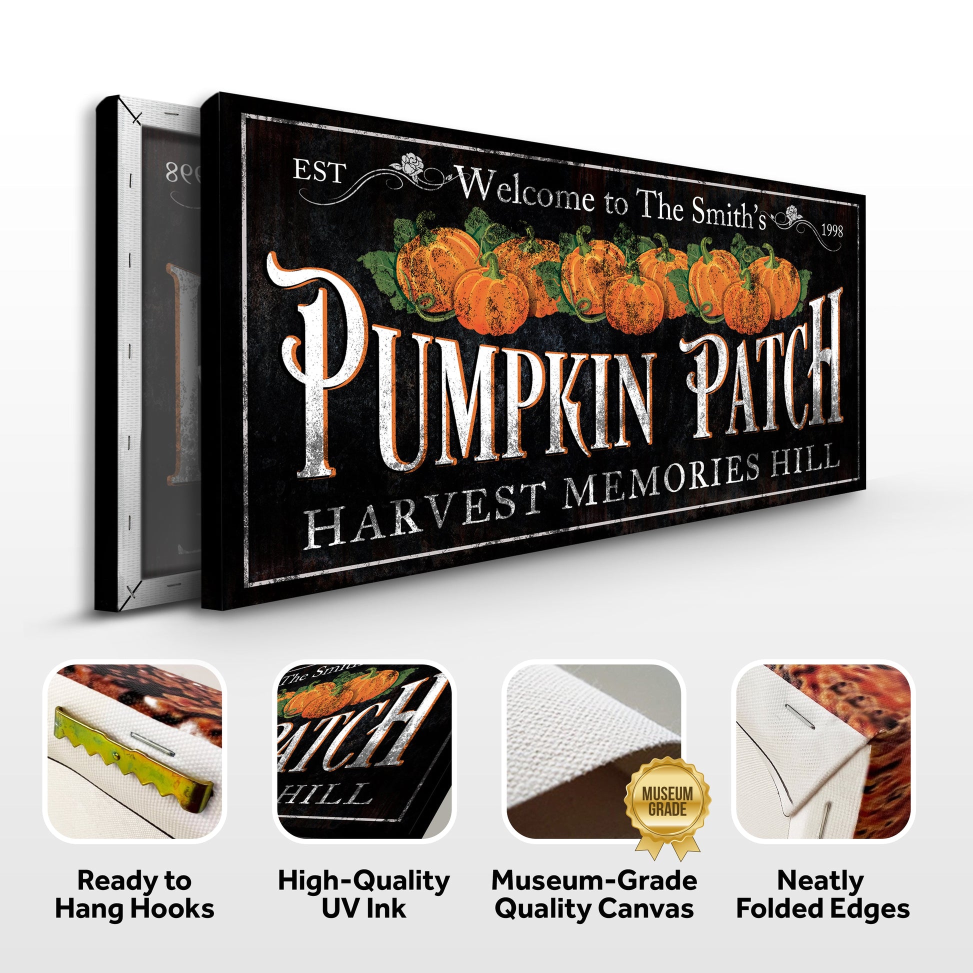 Canvas Personalized Pumpkin Patch Sign IX by Tailored Canvases with orange pumpkins on Tampa Home & Garden Store