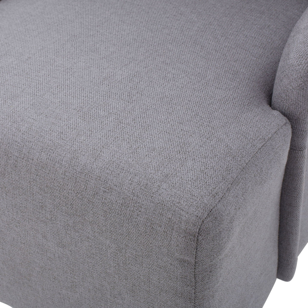 Upholstered dining chair fabric close-up in gray with woven texture on Tampa Home & Garden Store