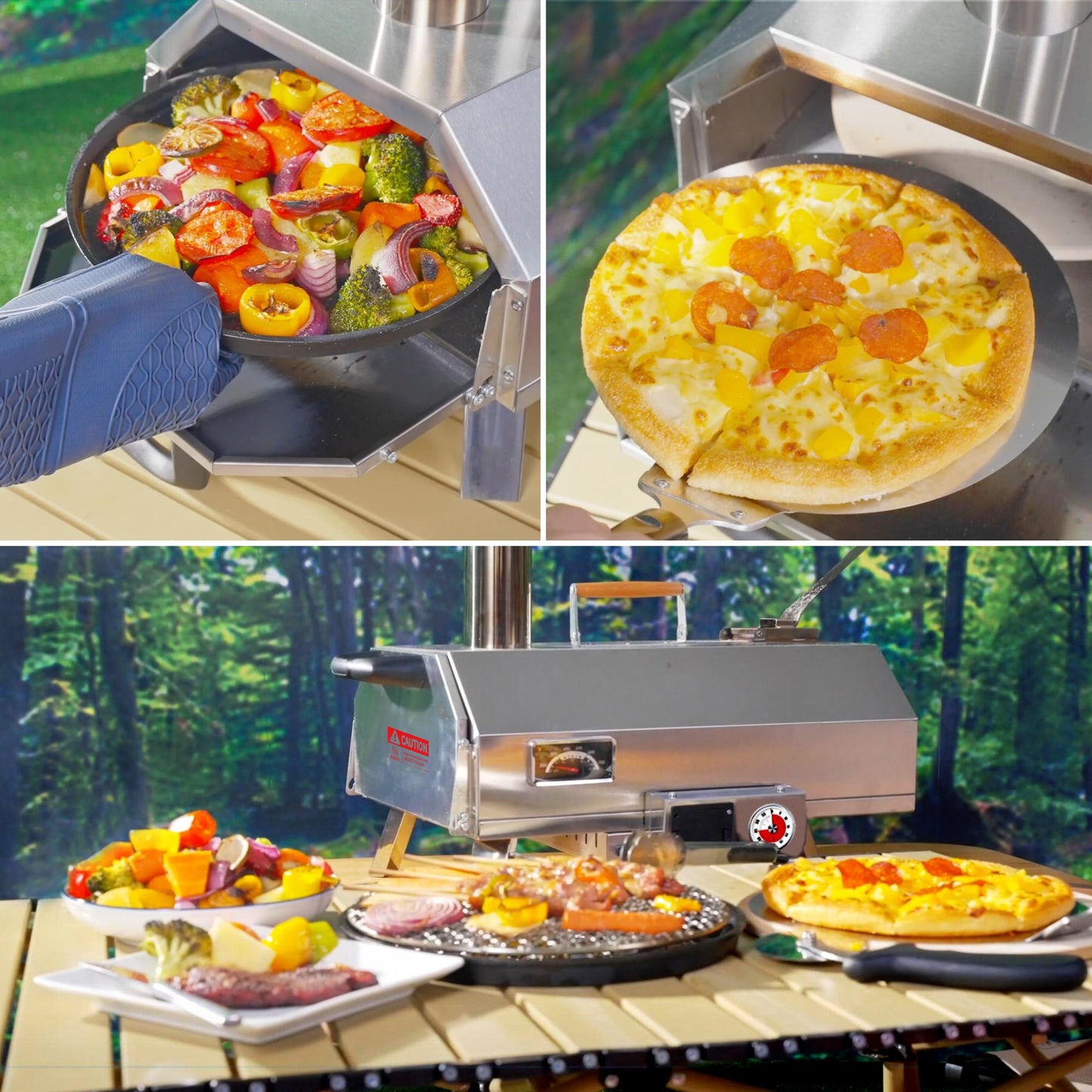 Stainless Steel Pizza Oven Outdoor 12" Automatic Rotatable Pizza Ovens Portable Wood Fired Pizza Oven Pizza Maker with Timer - Tampa Home & Garden Store
