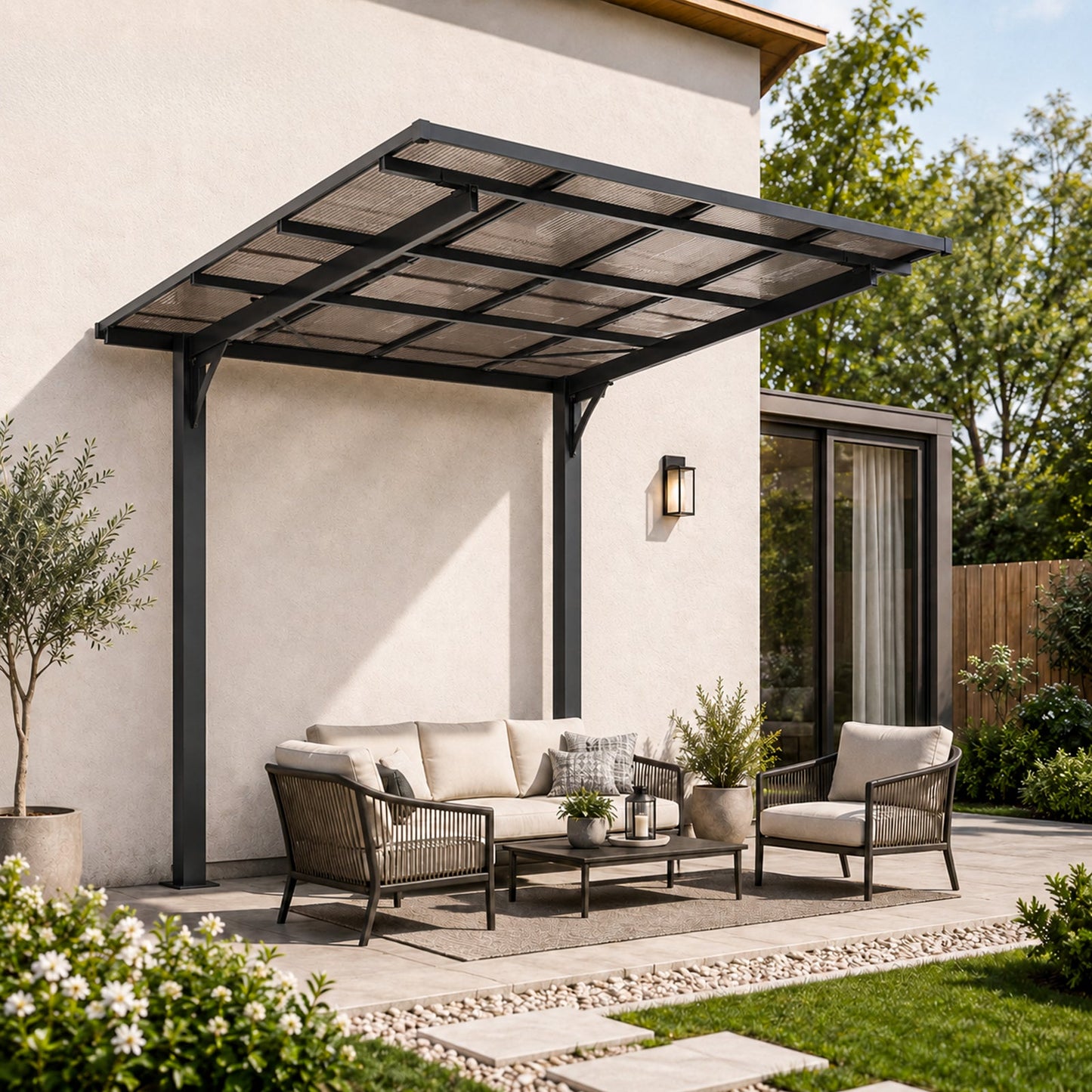 8x8ft Steel Carport And Sloped Polycarbonate Roof