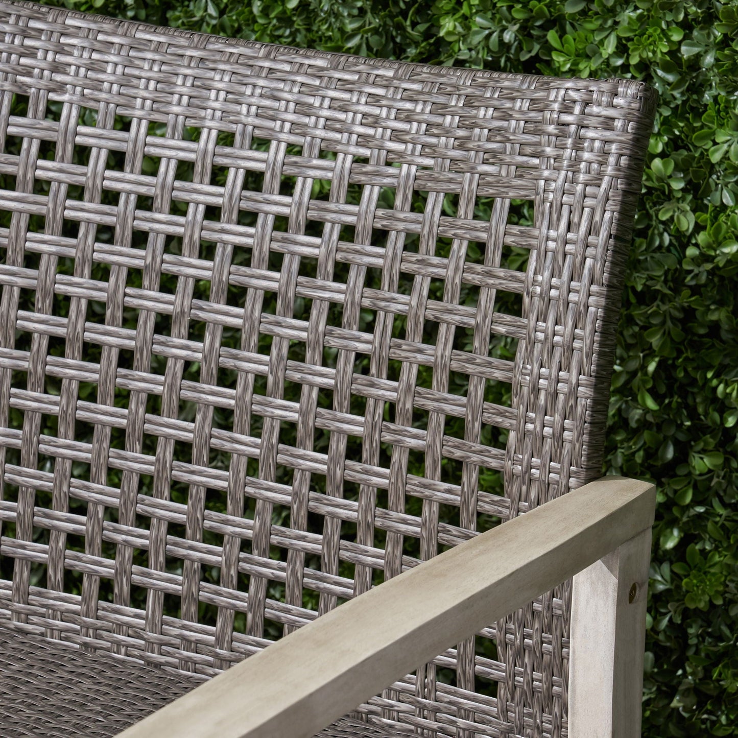 Hampton Outdoor Wood and Wicker Loveseat Gray