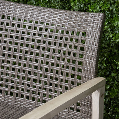Hampton Outdoor Wood and Wicker Loveseat Gray
