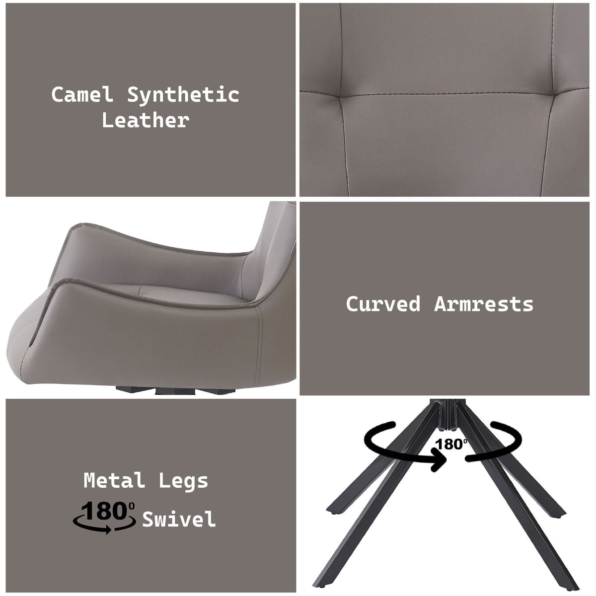 Camel Leather Side Chair Set with Swivel and Padded Cushion, 2 chairs, HouseOfZazla on Tampa Home & Garden Store